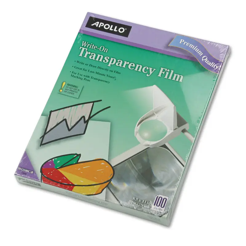 Apollo Write-On Transparency Film, 8.5 x 11, 100/Box (APOWO100CB) Box of 100 Sheets