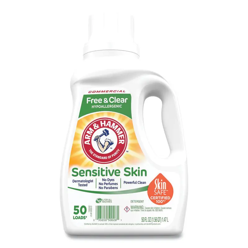 Arm & Hammer HE Compatible Liquid Detergent, Unscented, 50 Loads, 50 oz Bottle, 8/Carton (CDC3320050026) Case of 8