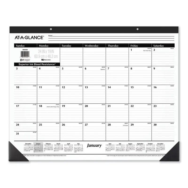 AT-A-GLANCE Ruled Desk Pad, 24 x 19, White Sheets, Black Binding, Black Corners, 12-Month (Jan to Dec): 2026 (AAGSK3000) Each