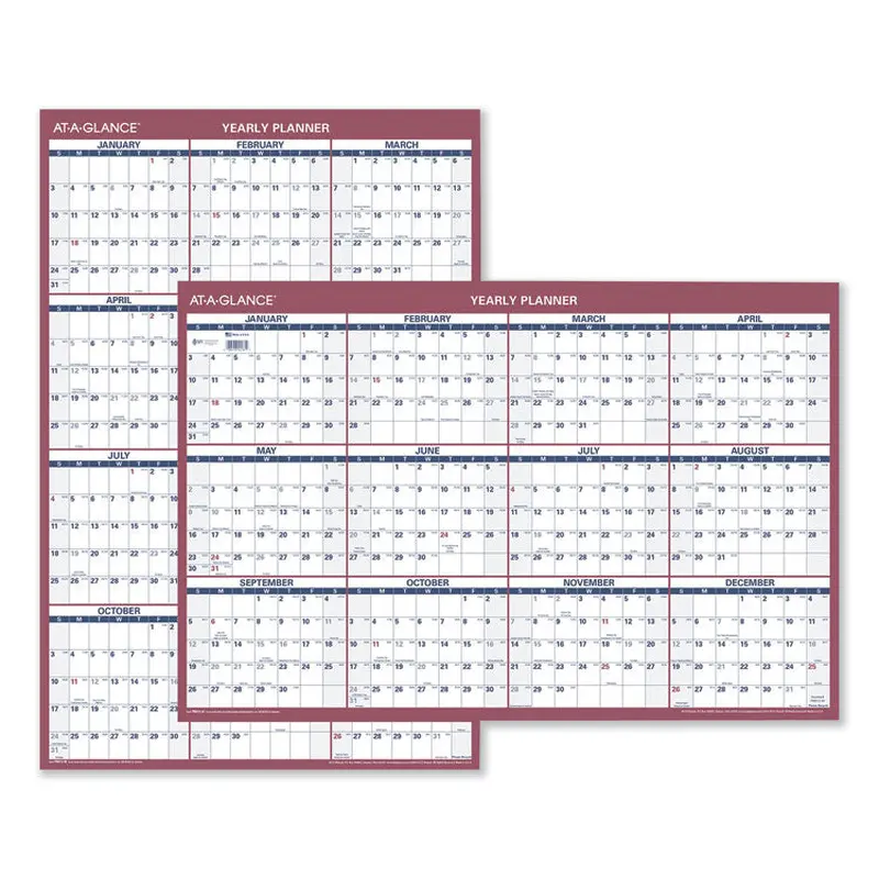 AT-A-GLANCE Vertical/Horizontal Wall Calendar, 24 x 36, White/Blue/Red Sheets, 12-Month (Jan to Dec): 2026 (AAGPM21228) Each