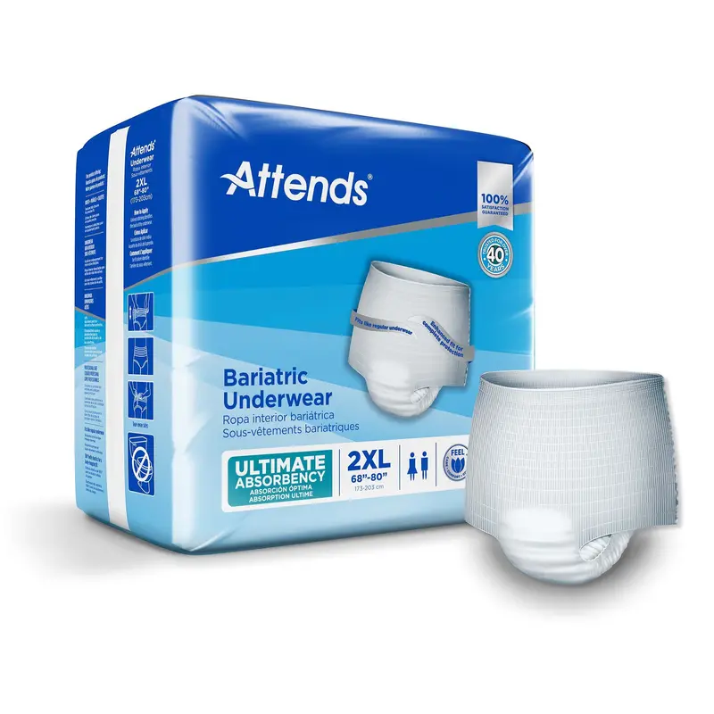 Attends Bariatric Unisex Adult Absorbent Underwear Pull On with Tear Away Seams 2X-Large Disposable Heavy Absorbency (950228_BG) 12/BG