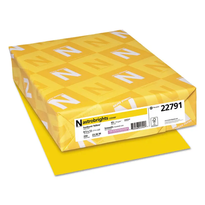 Astrobrights Color Cardstock, 65 lb Cover Weight, 8.5 x 11, Sunburst Yellow, 250/Pack (WAU22791) Pack of 250