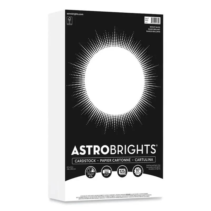 Astrobrights Color Cardstock, 65 lb Cover Weight, 8.5 x 14, Bright White, 125/Pack (WAU91670) Pack of 125