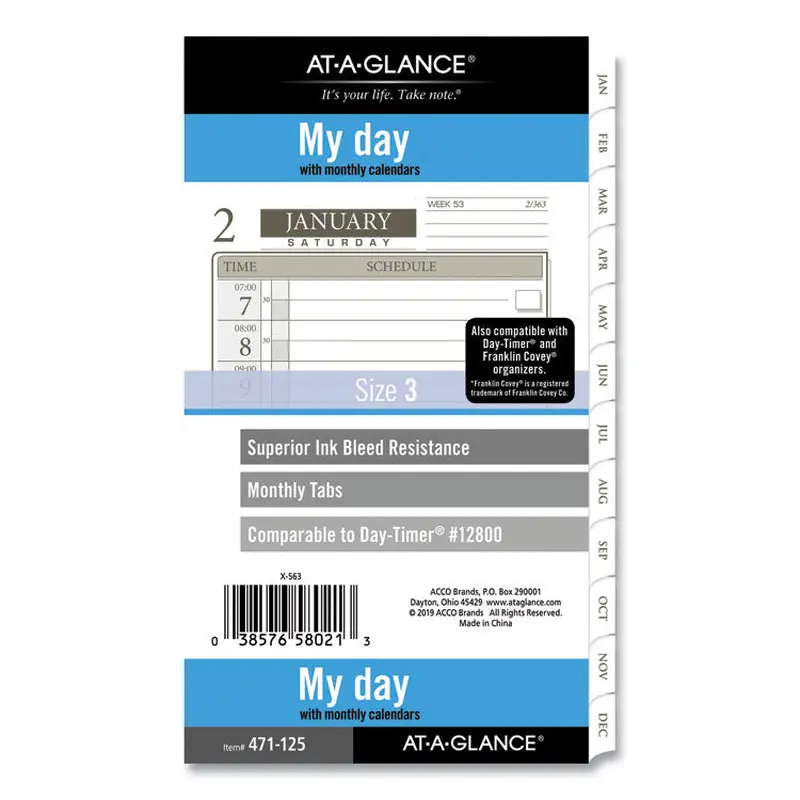 AT-A-GLANCE 1-Page-Per-Day Planner Refills, 6.75 x 3.75, White Sheets, 12-Month (Jan to Dec): 2026 (AAG47112521) Each