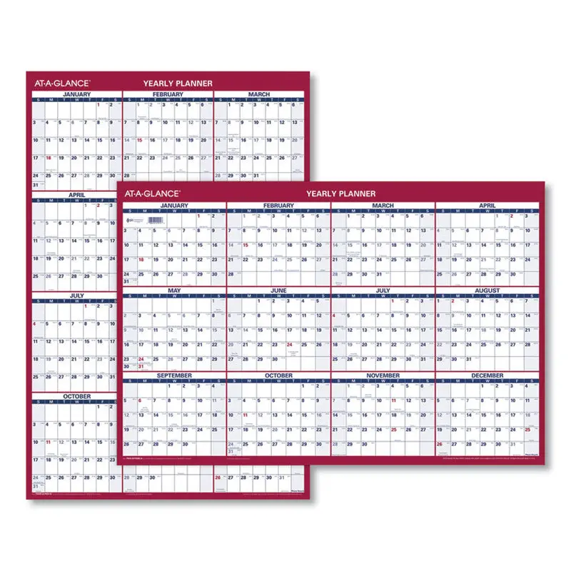 AT-A-GLANCE Erasable Vertical/Horizontal Wall Planner, 32 x 48, White/Blue/Red Sheets, 12-Month (Jan to Dec): 2026 (AAGPM32628) Each