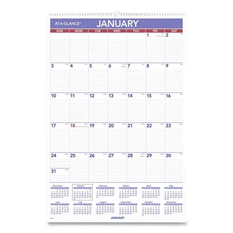 AT-A-GLANCE Monthly Wall Calendar with Ruled Daily Blocks, 20 x 30, White Sheets, 12-Month (Jan to Dec): 2026 (AAGPM428) Each