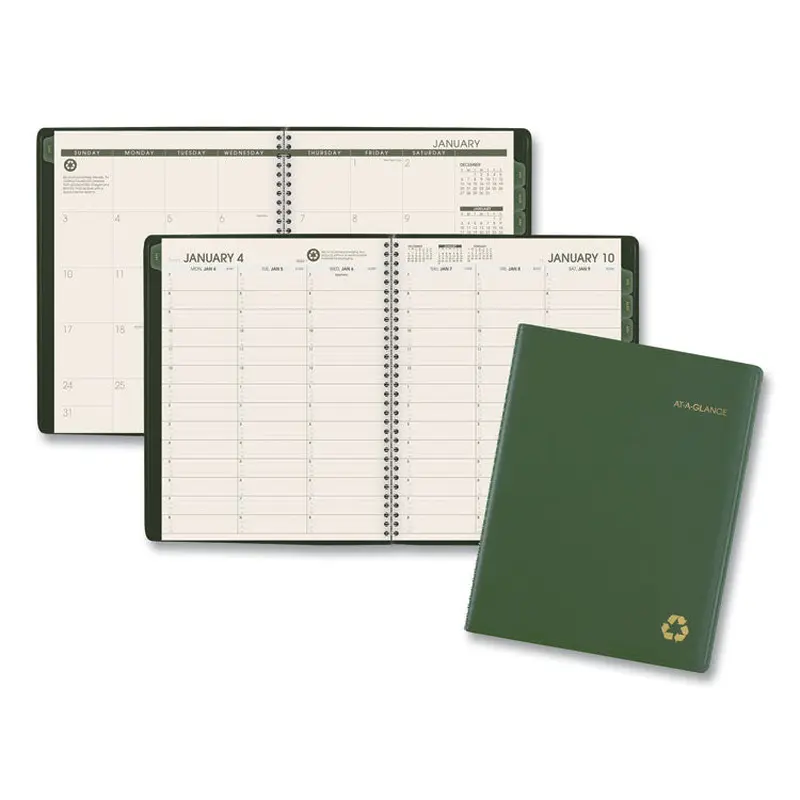 AT-A-GLANCE Recycled Weekly Vertical-Column Format Appointment Book, 11 x 8.25, Green Cover, 12-Month (Jan to Dec): 2026 (AAG70950G60) Each