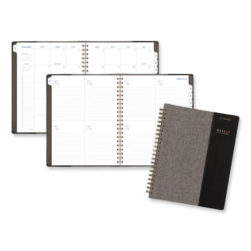 AT-A-GLANCE Signature Collection Black/Gray Felt Weekly/Monthly Planner, 11.25 x 9.5, Black/Gray Cover, 13-Month: Jan 2025 to Jan 2026 (AAGYP90505) Each