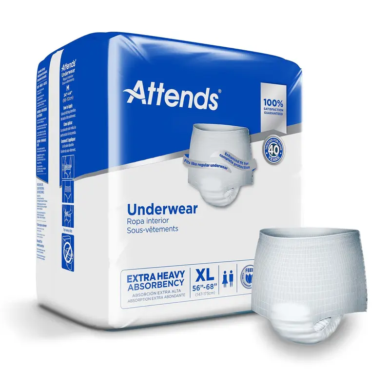Attends Care Unisex Adult Absorbent Underwear Pull On with Tear Away Seams X-Large Disposable Heavy Absorbency (771658_BG) 14/BG