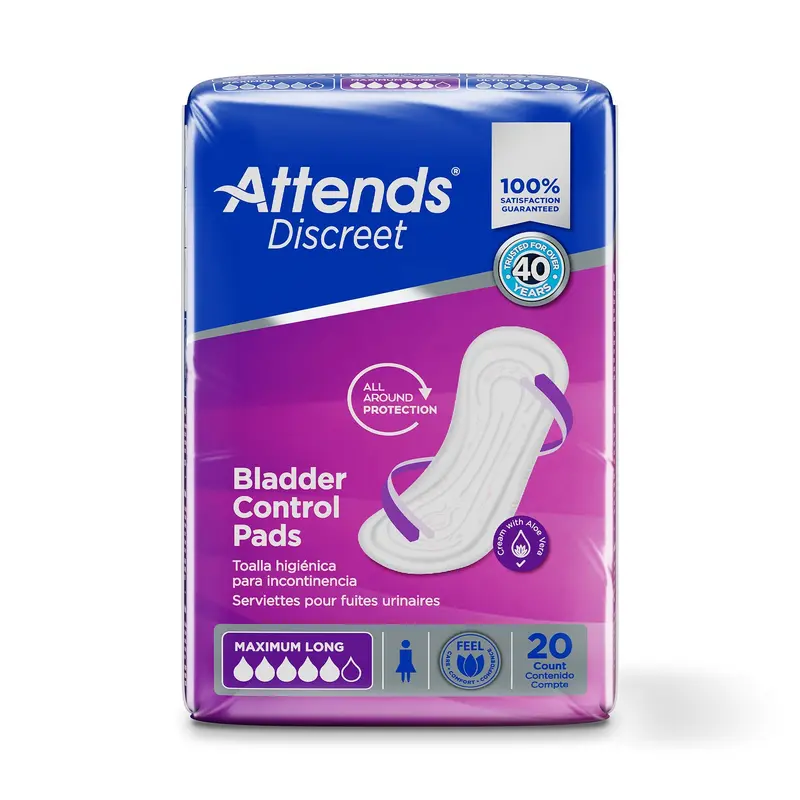Attends Discreet Bladder Control Pad 14-1/2 Inch Length Moderate Absorbency Polymer Core One Size Fits Most (1039116_BG) 20/BG