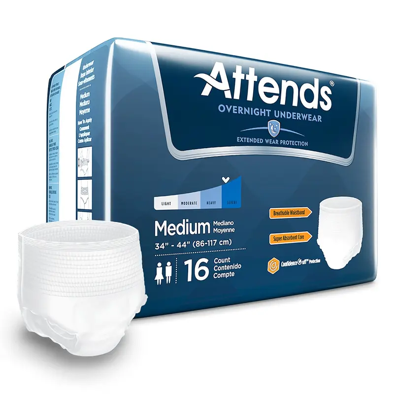 Attends Overnight Unisex Adult Absorbent Underwear Pull On with Tear Away Seams Medium Disposable Heavy Absorbency (830766_CS) 64/CS