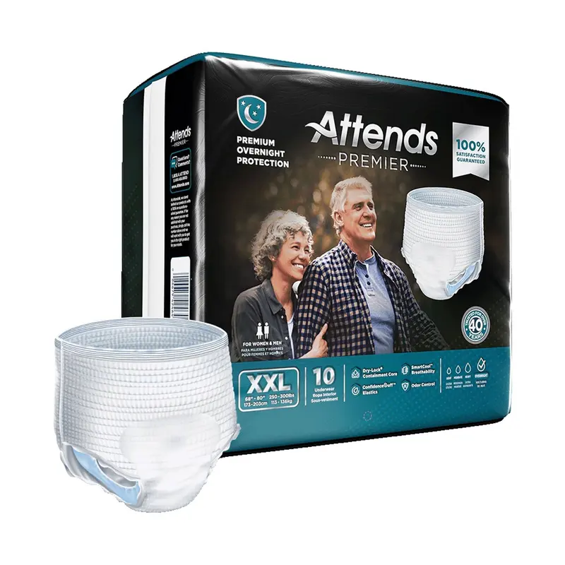 Attends Premier Unisex Adult Absorbent Underwear Pull On with Tear Away Seams 2X-Large Disposable Heavy Absorbency (1226422_BG) 10/BG