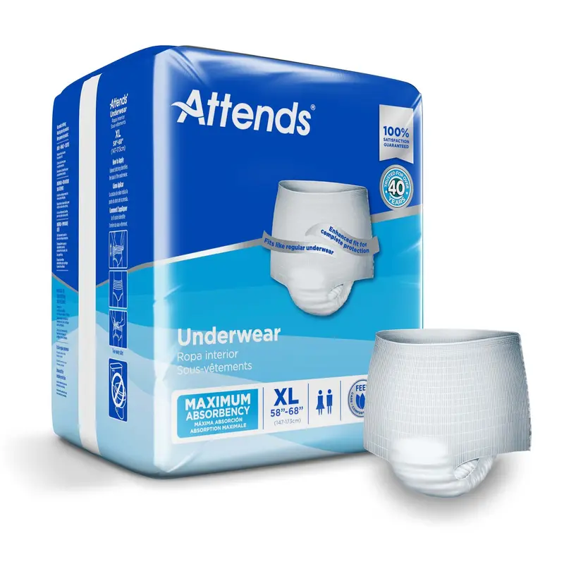 Attends Unisex Adult Absorbent Underwear Pull On with Tear Away Seams X-Large Disposable Heavy Absorbency (522095_BG) 1/BG