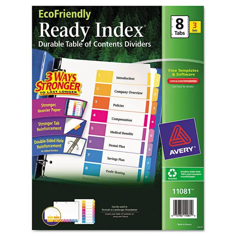 Avery Customizable Table of Contents Ready Index Dividers with Multicolor Tabs, 8-Tab, 1 to 8, 11 x 8.5, White, 3 Sets (AVE11081) Pack of 3