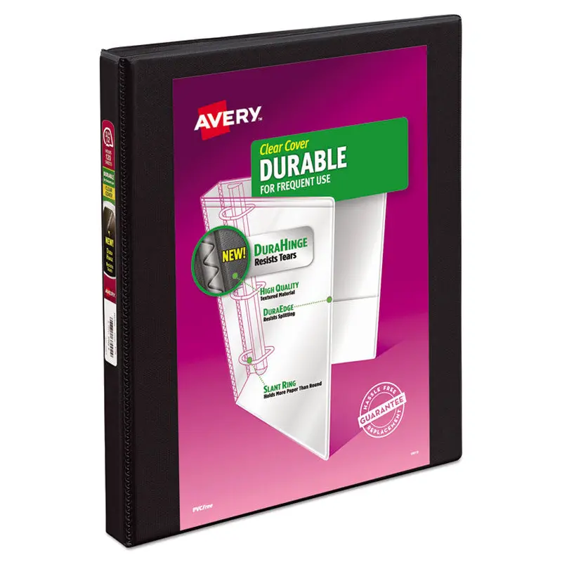 Avery Durable View Binder with DuraHinge and Slant Rings, 3 Rings, 0.5" Capacity, 11 x 8.5, Black (AVE17001) Each