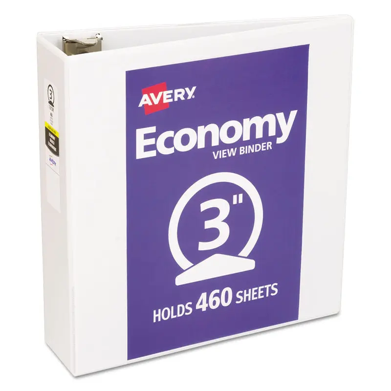 Avery Economy View Binder with Round Rings , 3 Rings, 3" Capacity, 11 x 8.5, White, (5741) (AVE05741) Each
