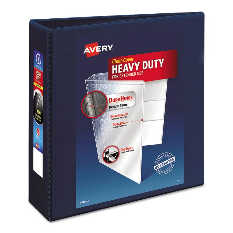 Avery Heavy-Duty View Binder with DuraHinge and Locking One Touch EZD Rings, 3 Rings, 3" Capacity, 11 x 8.5, Navy Blue (AVE79803) Each