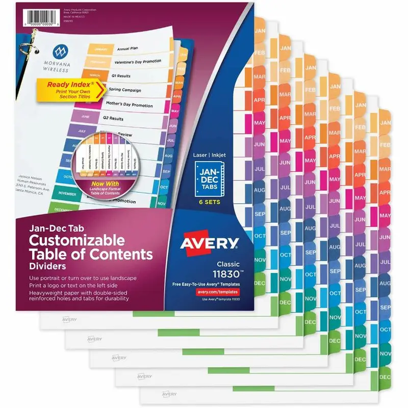 Avery Ready Index 12 Tab Dividers, Customizable TOC, 6 Sets (AVE11830) Pack of 6