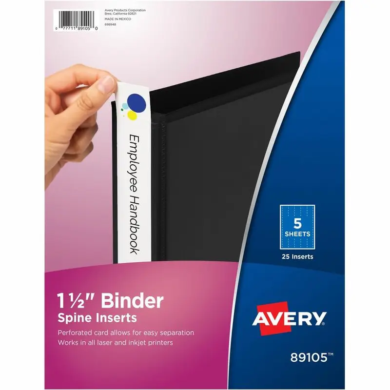 Avery® 1 1/2" Binder Spine Inserts, White (AVE89105) Pack of 5