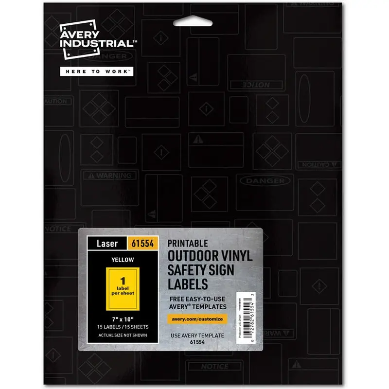 Avery® Adhesive Printable Vinyl Signs, 5" x 7", Yellow, 15 Labels (AVE61554) Each