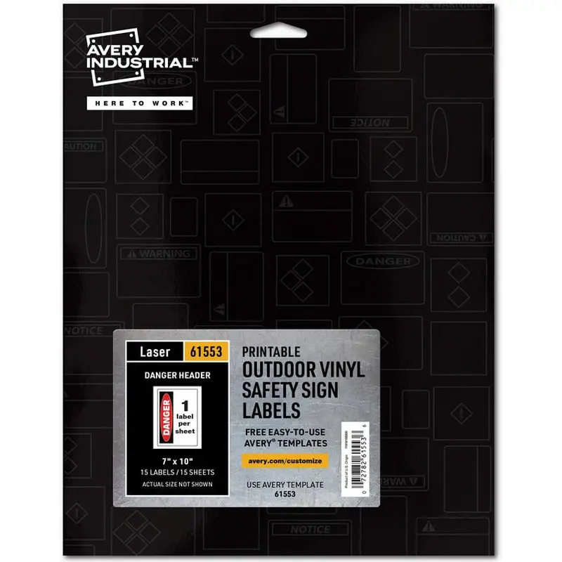 Avery® Danger Header Printable Outdoor Vinyl Signs, "DANGER"7" x 10" Length, 15 Total Sheets (AVE61553) Each