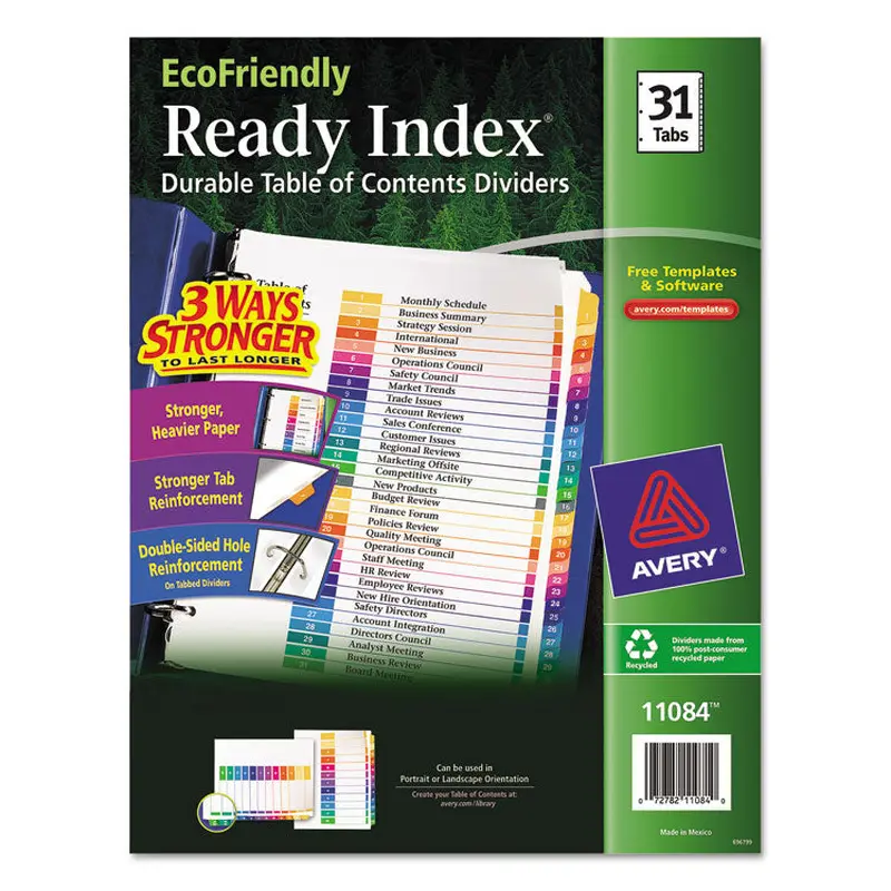 Avery Customizable Table of Contents Ready Index Dividers with Multicolor Tabs, 31-Tab, 1 to 31, 11 x 8.5, White, 1 Set (AVE11084) Each