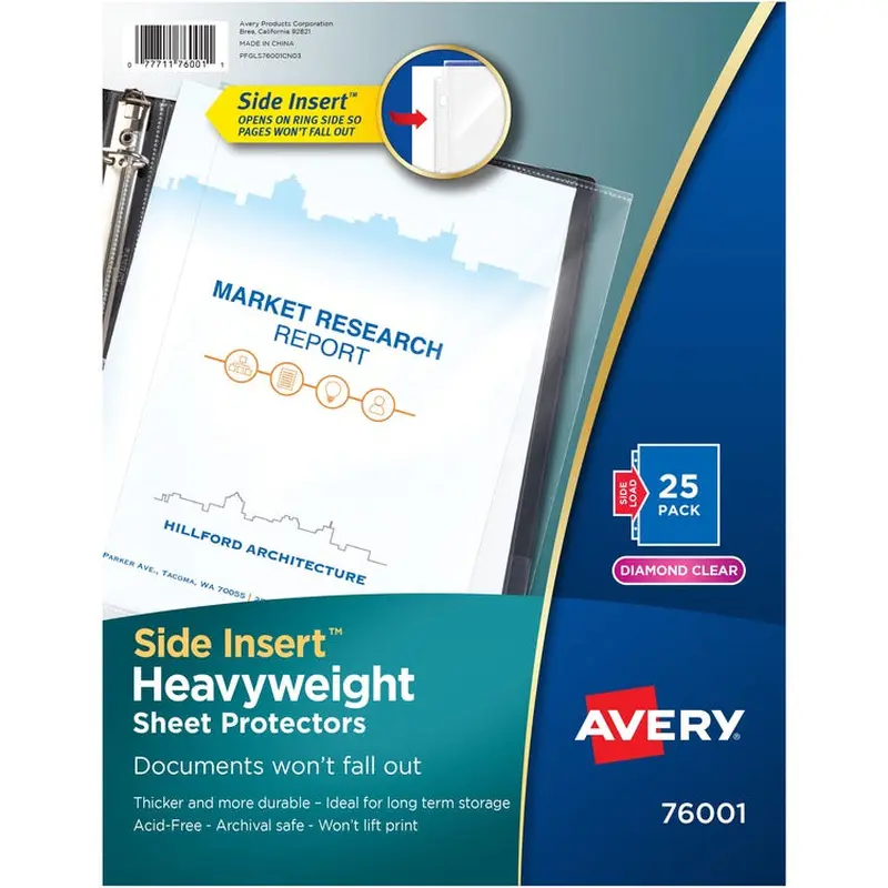 Avery Diamond Clear Side Insert Sheet Protectors, Acid Free, Pack of 25 (AVE76001) Pack of 25