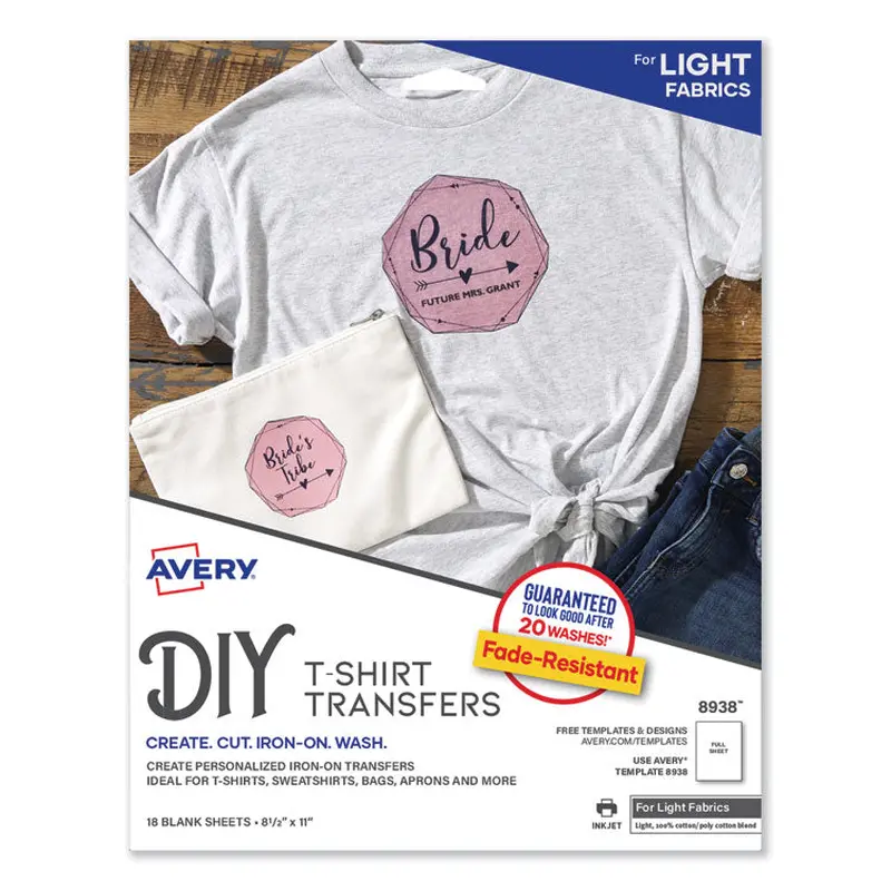 Avery Fabric Transfers, 8.5 x 11, White, 18/Pack (AVE8938) Each
