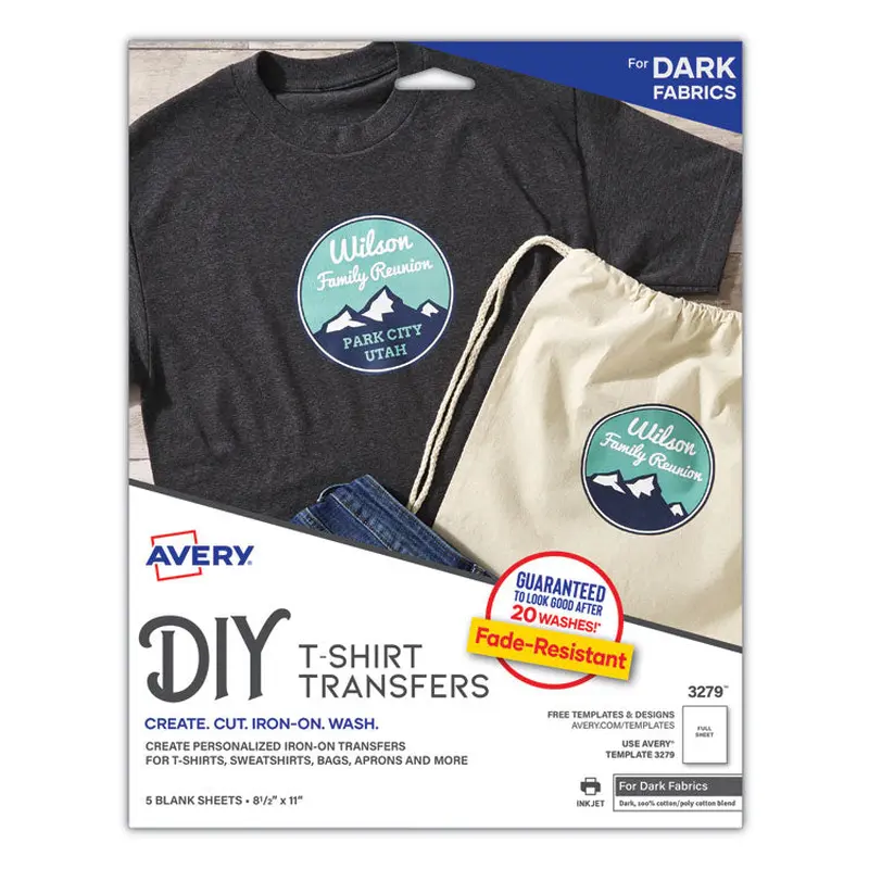 Avery Fabric Transfers, 8.5 x 11, White, 5/Pack (AVE3279) Each