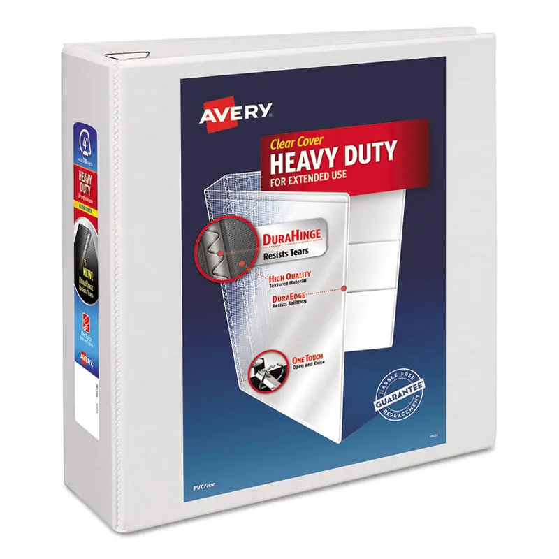 Avery Heavy-Duty View Binder with DuraHinge and Locking One Touch EZD Rings, 3 Rings, 4" Capacity, 11 x 8.5, White (AVE79104) Each