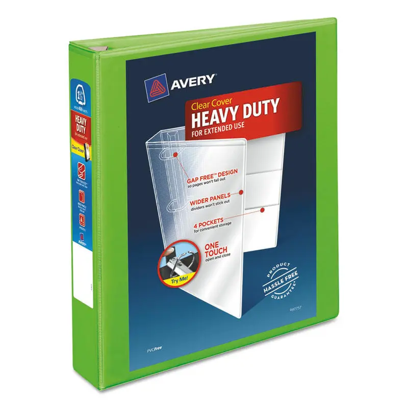Avery Heavy-Duty View Binder with DuraHinge and One Touch EZD Rings, 3 Rings, 1.5" Capacity, 11 x 8.5, Chartreuse (AVE79773) Each