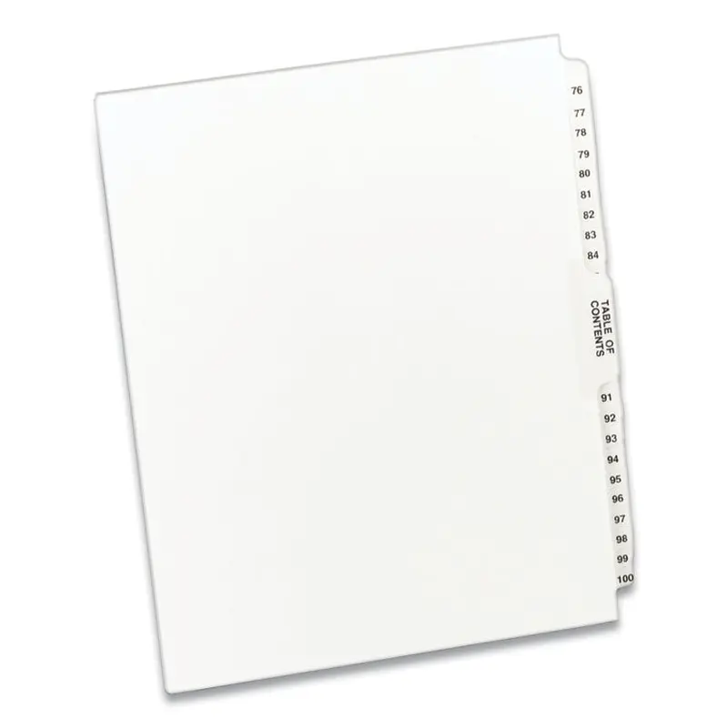 Avery Preprinted Legal Exhibit Side Tab Index Dividers, Avery Style, 26-Tab, 76 to 100, 11 x 8.5, White, 1 Set (AVE11397) Set of 26