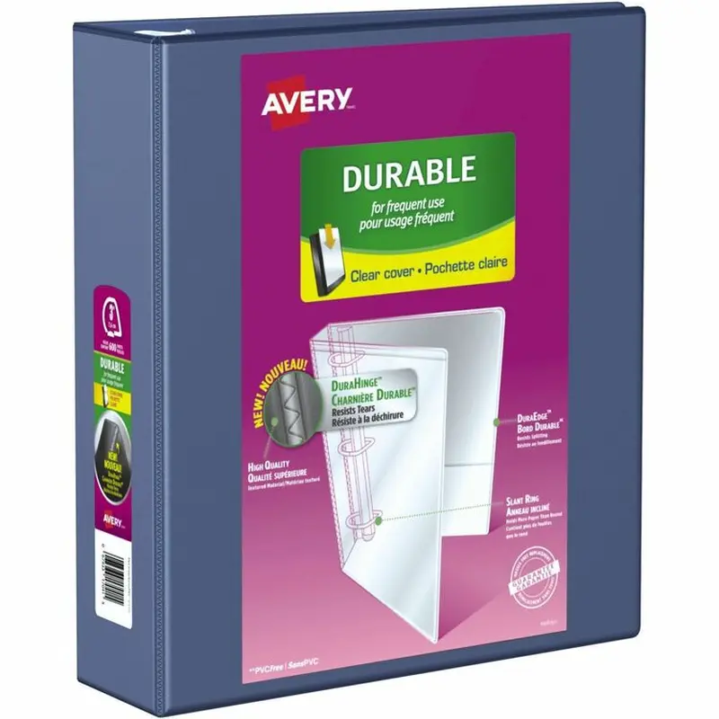 Avery® View Binder, EZ-Turn Ring, w/ Four Pockets, 3" Cap., Blue (AVE17044) Each