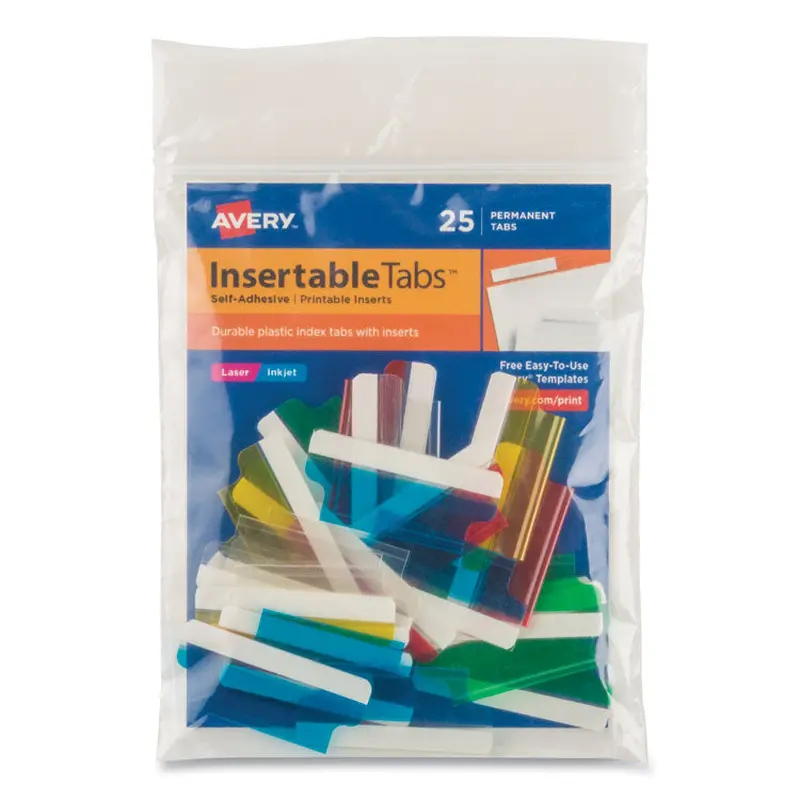 Avery Insertable Index Tabs with Printable Inserts, 1/5-Cut, Assorted Colors, 1.5" Wide, 25/Pack (AVE16228) Pack of 25