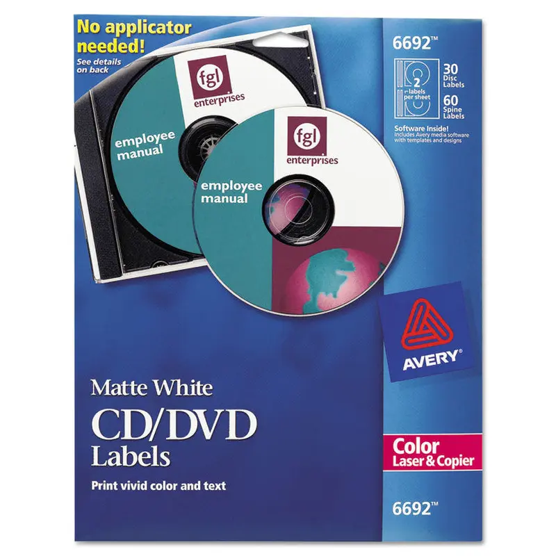 Avery Laser CD Labels, Matte White, 30/Pack (AVE6692) Pack of 30