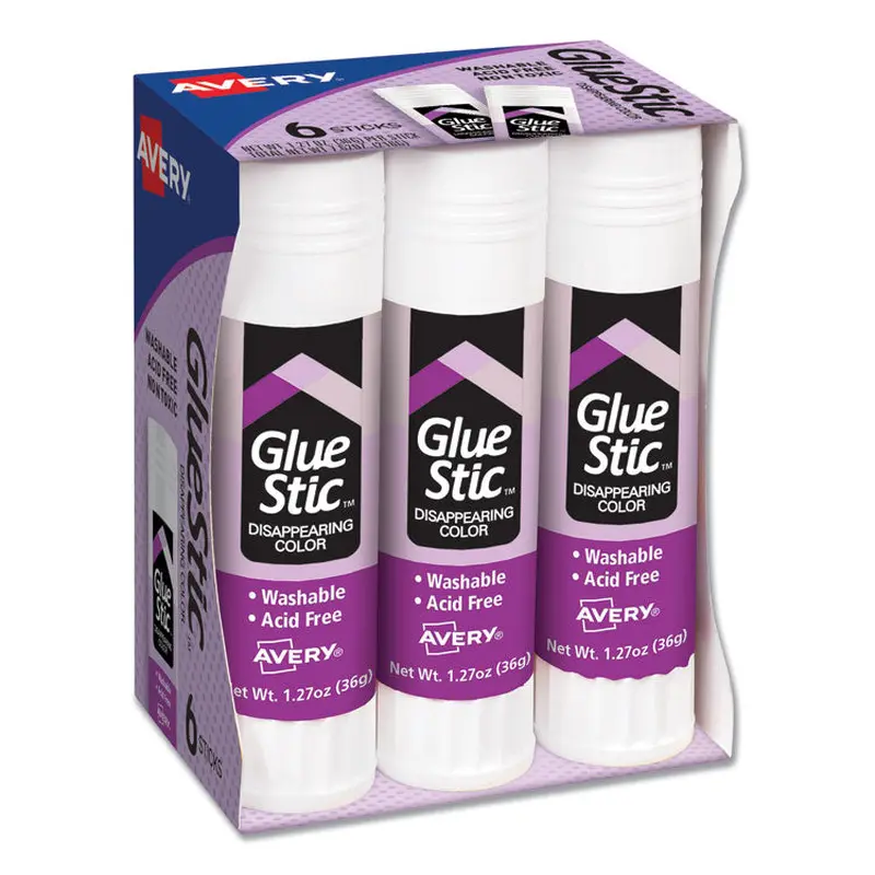 Avery Permanent Glue Stic Value Pack, 1.27 oz, Applies Purple, Dries Clear, 6/Pack (AVE98071) Pack of 6