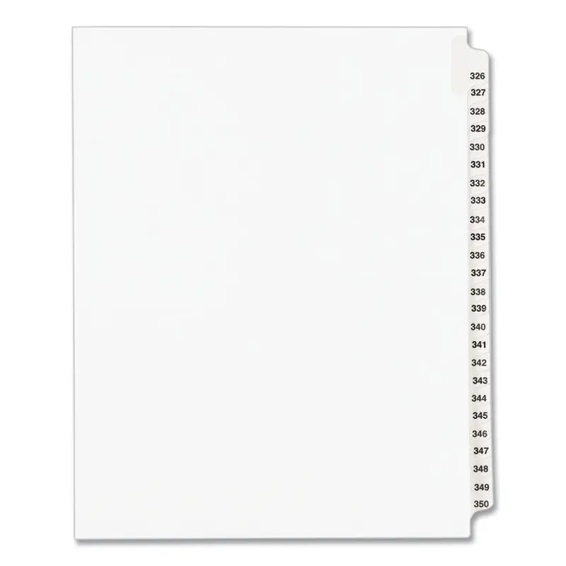 Avery Preprinted Legal Exhibit Side Tab Index Dividers, Avery Style, 25-Tab, 326 to 350, 11 x 8.5, White, 1 Set, (1343) (AVE01343) Set of 25