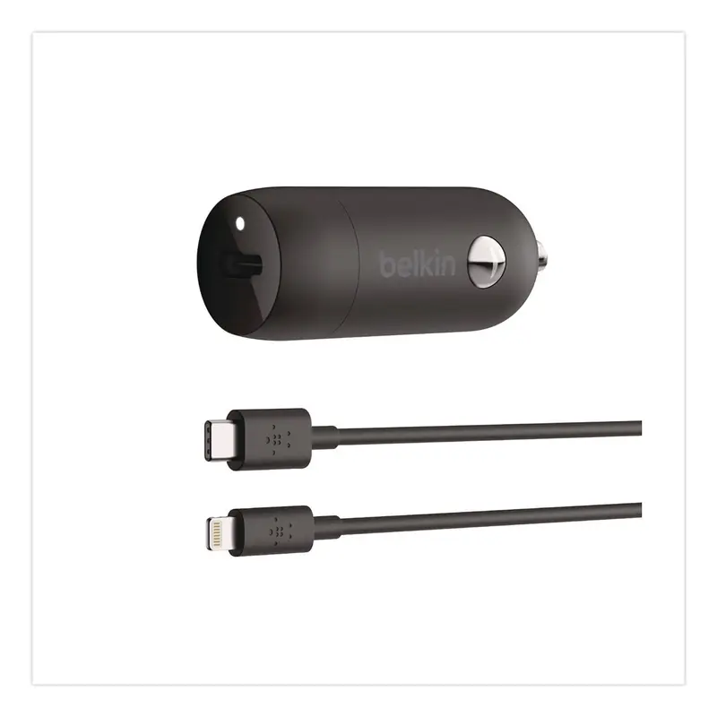 Belkin BOOST CHARGE USB-PD Car Charger   Lightning to USB-C Cable, 20 W, USB-C, Black (BLKCCA003BT04BK) Each