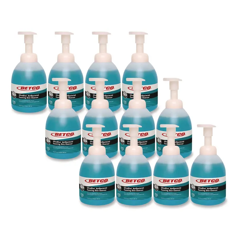 Betco UltraBlue Antibacterial Foaming Skin Cleanser, Fragrance Free, 500 mL Bottle, 12/Carton (BET759E900) Case of 12