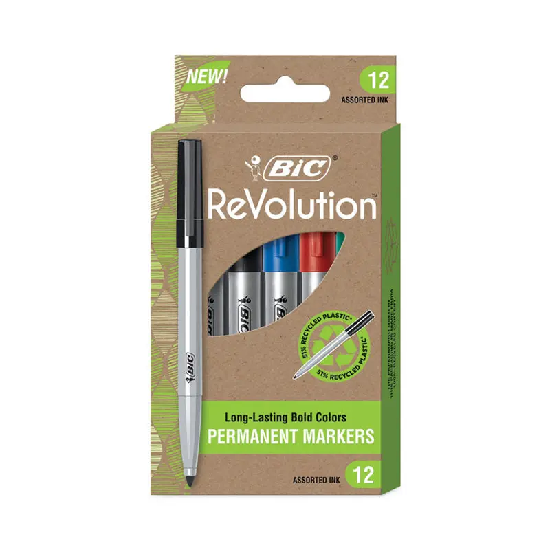 BIC ReVolution Permanent Markers, Fine Bullet Tip, Assorted Colors, Dozen (BICPMER12AST) 1 Dozen