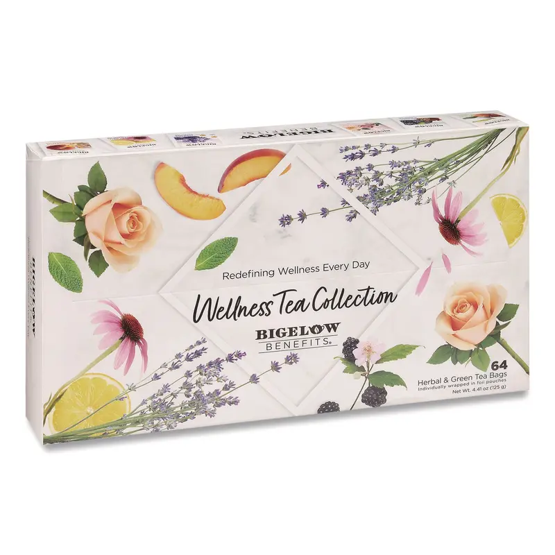 Bigelow Benefits Wellness Tea Bags, Assorted Flavors, 64/Box (BTCRCB50568) Box of 64