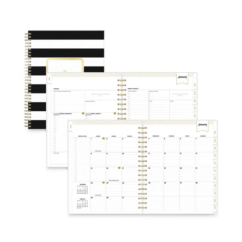 Blue Sky Day Designer Daily/Monthly Frosted Planner, Rugby Stripe Artwork, 10 x 8, Black/White Cover, 12-Month (July-June): 2025-2026 (BLS137885) Each