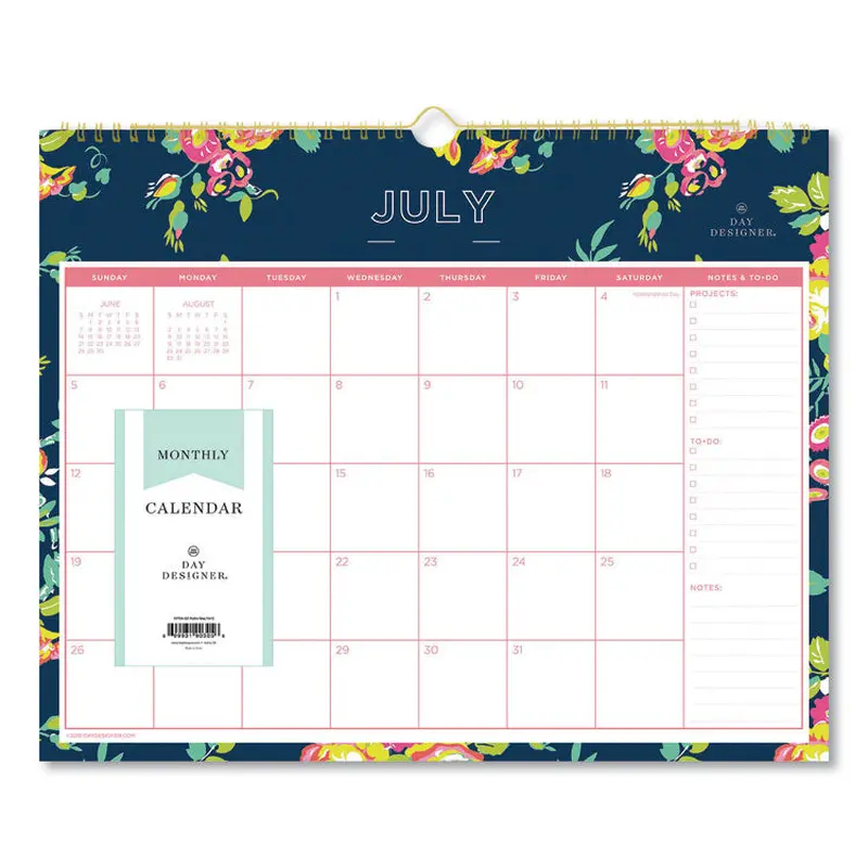 Blue Sky Day Designer Peyton Academic Wall Calendar, Floral Artwork, 15 x 12, White/Navy Sheets, 12-Month (July to June): 2025 to 2026 (BLS107934) Each