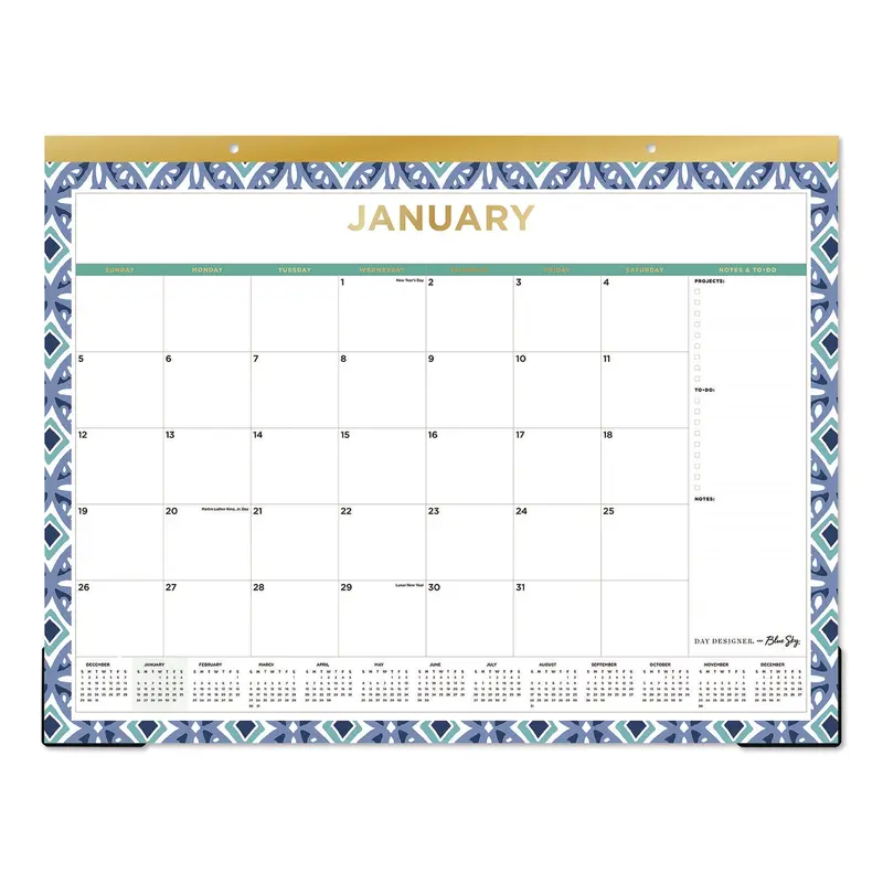 Blue Sky Tile Desk Pad Calendar, Geometric Artwork, 22 x 17, White Sheets, Gold Headband, Clear Corners, 12-Month (Jan to Dec): 2025 (BLS13369425) Each