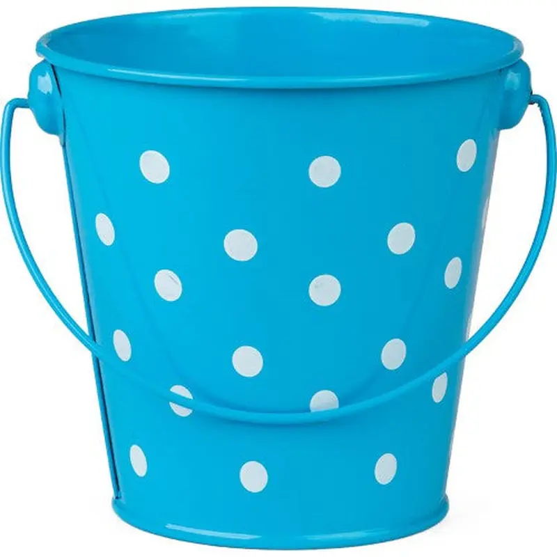 AQUA POLKA DOTS BUCKET 4-1/8" WIDE AND 4-1/8" HIGH