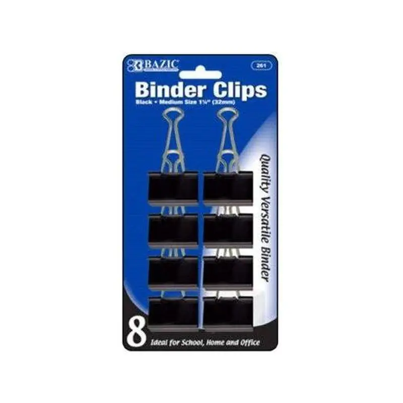 BINDER CLIPS MEDIUM 1-1/4" BLACK PQ.8
