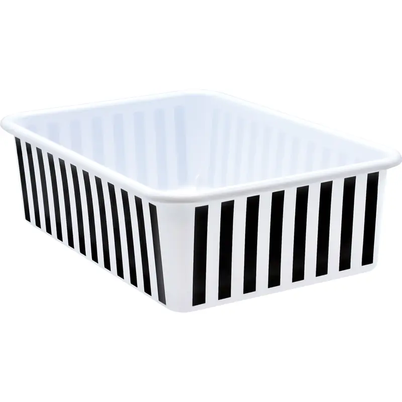 BLACK AND WHITE STRIPES LARGE PLASTIC STORAGE BIN