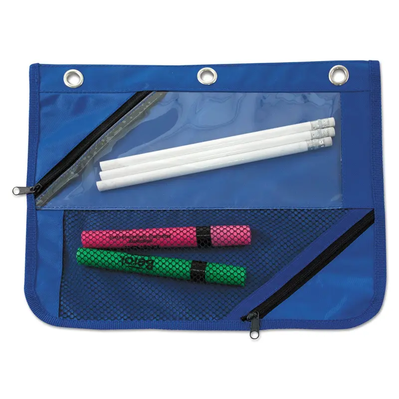 Advantus 2 Section, 3 Pocket Binder Pencil Pouches, 11" x 9" (3Pack) Choose Black or BlueBlack Pack of 3 (94034)