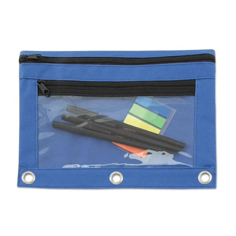 Advantus Binder Pencil Pouch with 2 Zipper Pockets, Clear, Blue, 9 1/2 x 7 (94038)