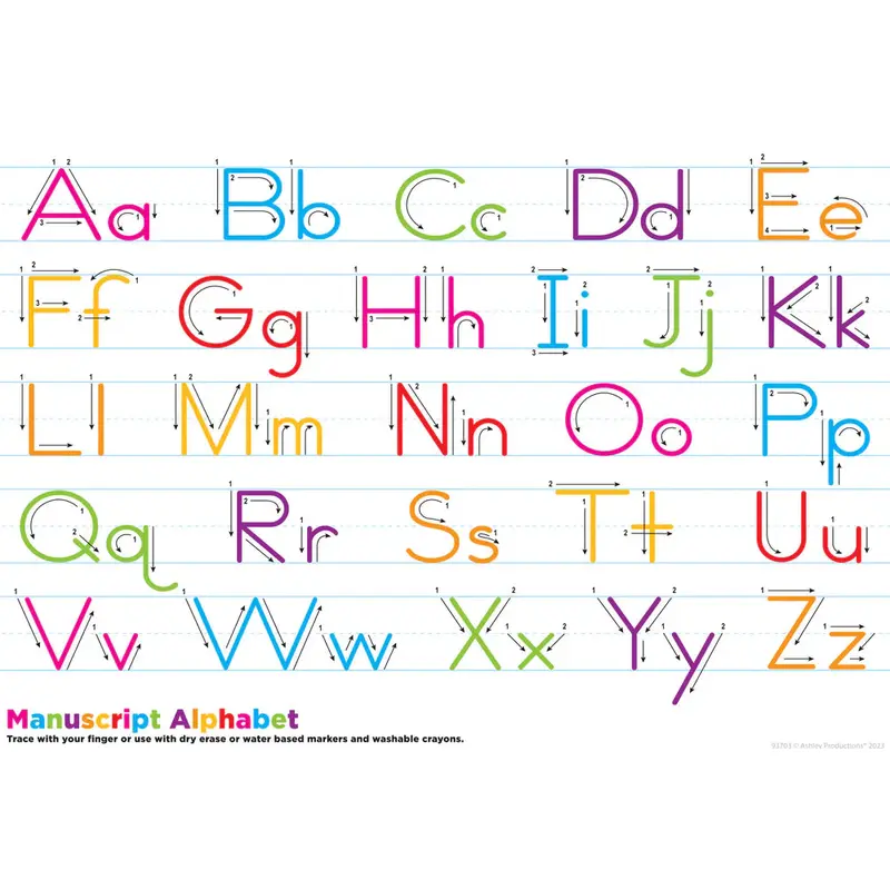 Ashley Productions Handwriting Manuscript Smart Poly Learning Mat Single Sided, 13"x19" (ASH 93703)
